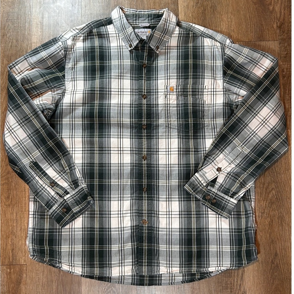 Carhartt Mens Gorpcore XL Relaxed Fit Plaid Western Button Down Shirt Green